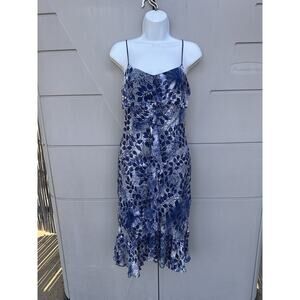 VTG Sue Wong Blue Silk Blend Beaded Dress Ruffle Hem Sz 8 Y2K Whimsical Fairy